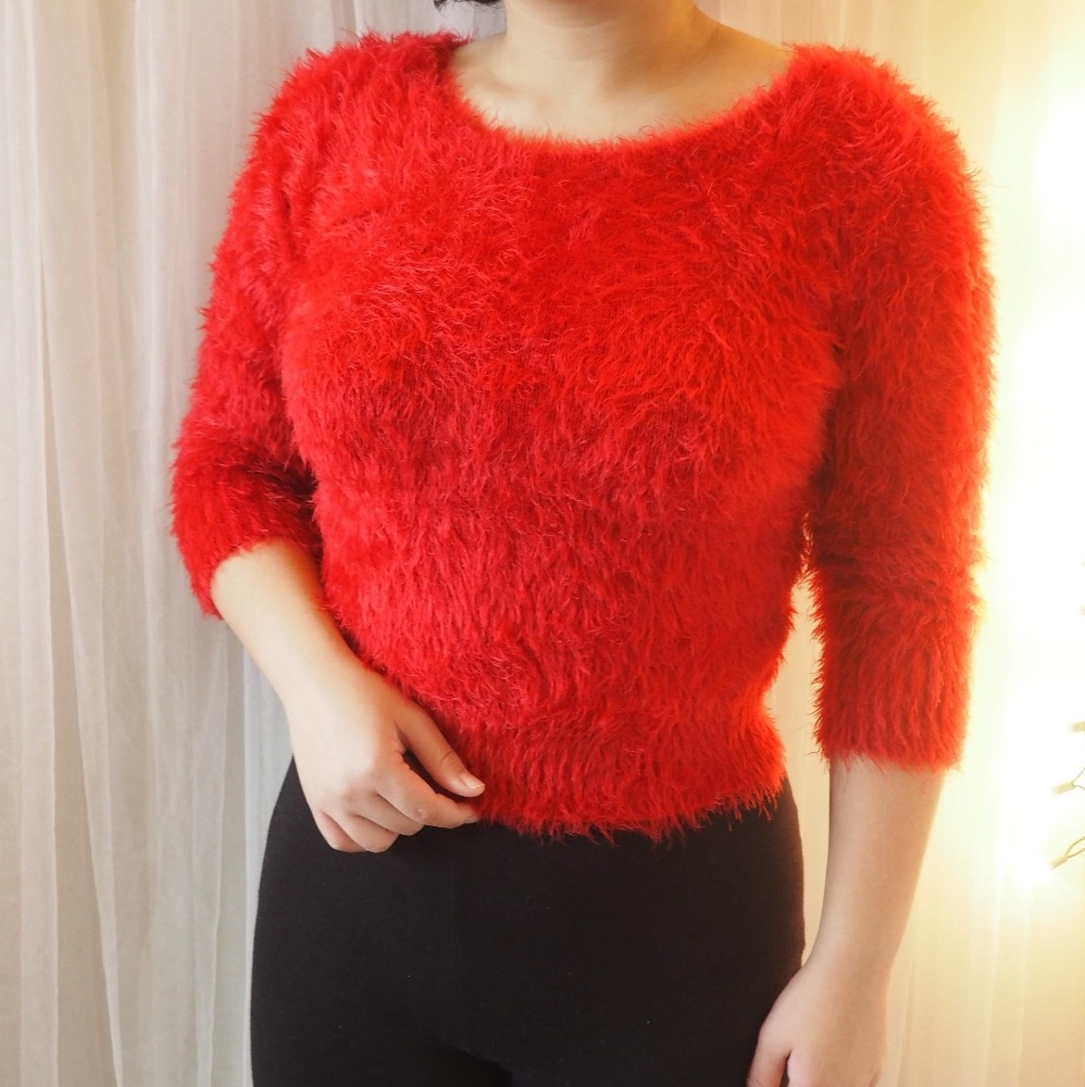 Red fluffy top